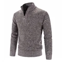Fleece Lined Casual Knitwear Half High Collar Hoodie Home Wear Comfortable Cotton Men's Open Cardigan Warmth Style