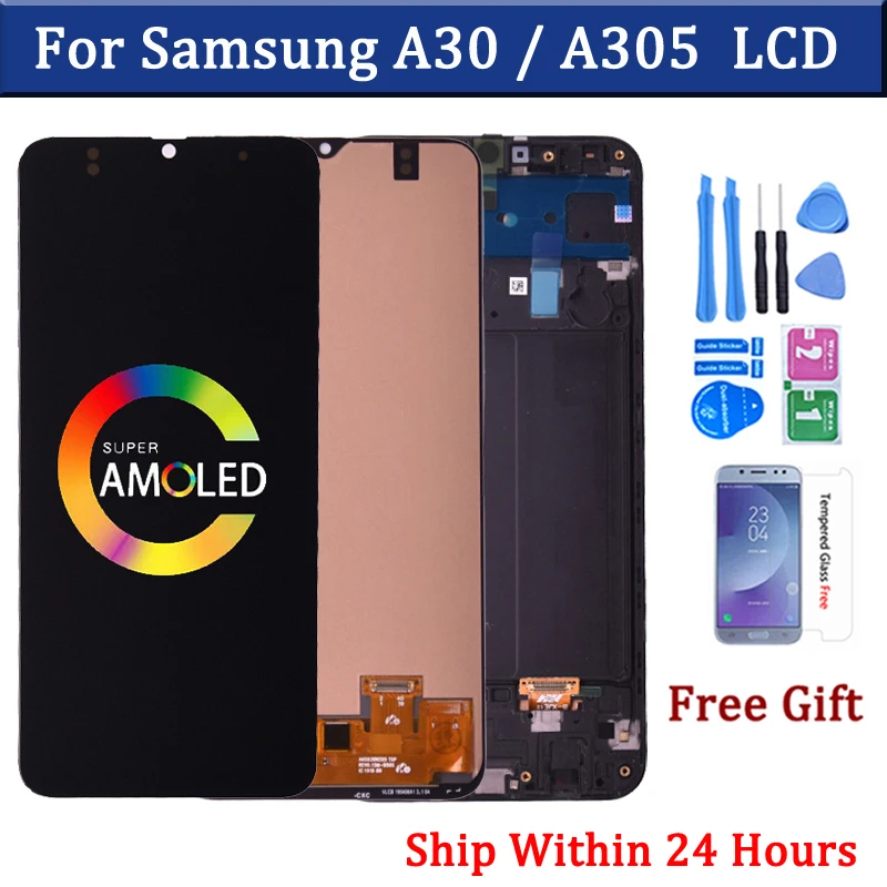 

Super AMOLED дисплей для Samsung A30 LCD A305 A305/DS A305FN A305G ЖК-дисплей сенсорный экран дигитайзер в сборе Замена