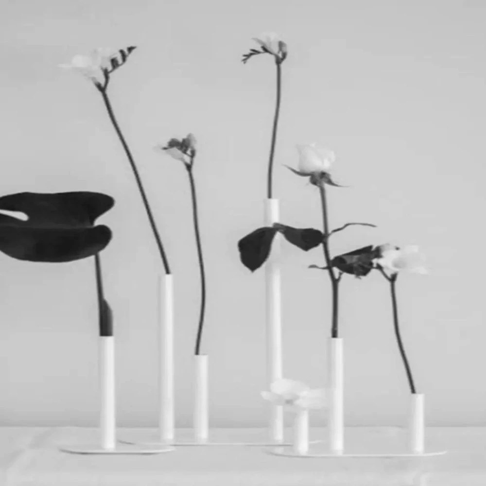 3pcs/set)single stem not bud vase long stem nordic wedding vases for flowers metal home decorative white black three head vase