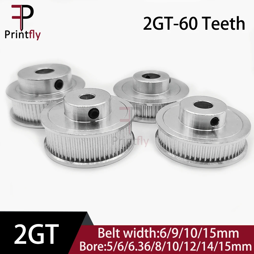 Printfly  2GT 60 Teeth GT2 Timing Pulley Bore5/6/6.35/8/10/12/14/15mm Synchronous Wheels Width 6/9/10/15mm Belt 3D Printer Parts