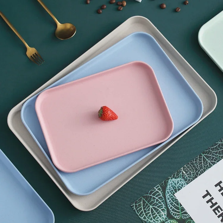 Rectangular Tray Wheat Straw Eco-friendly Bread Pan Plastic Storage Tray Cup Food Small Object Living Room Organizer Kitchen 5