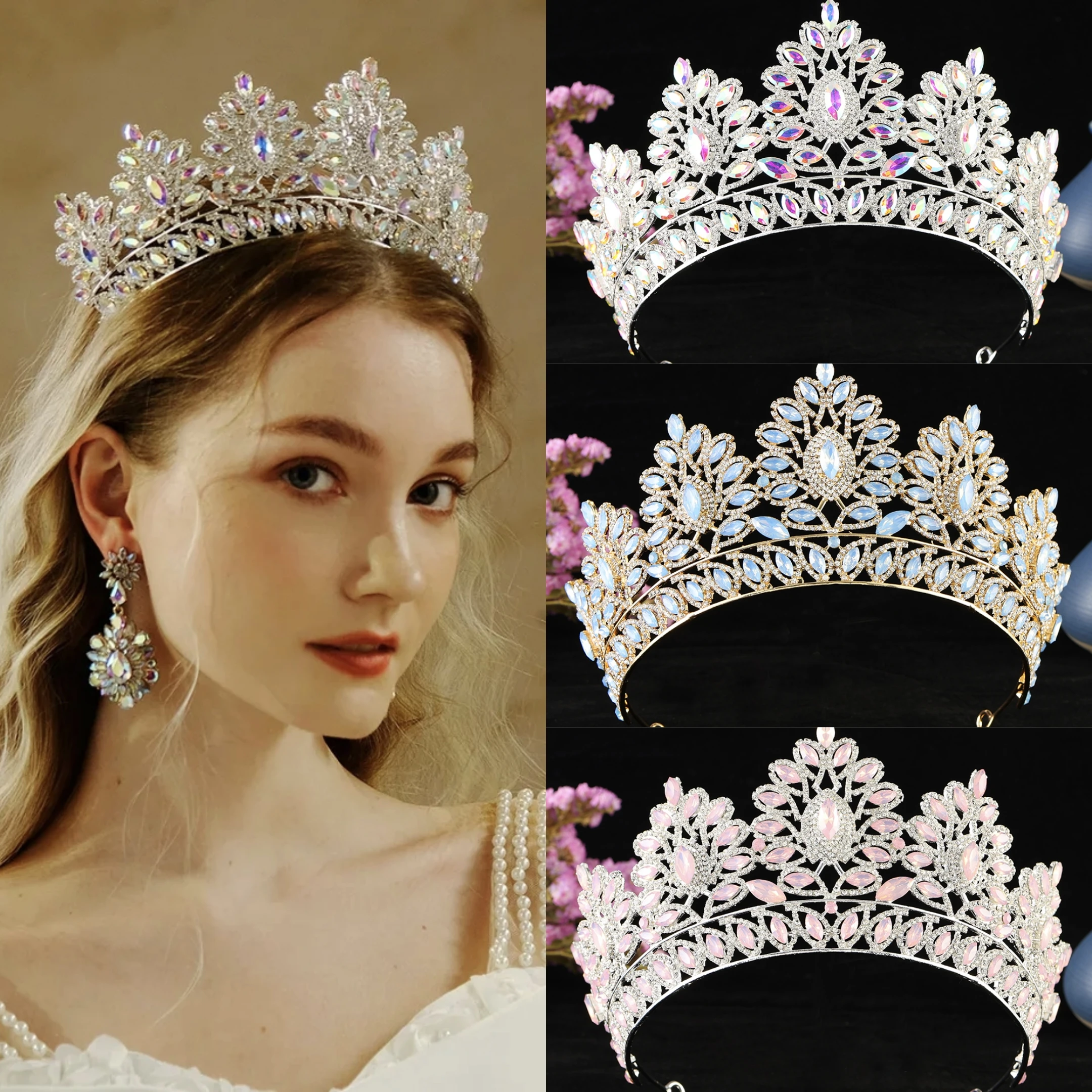 Corona Tiara Con Strass A Cuore Per Principesse - 3 Pezzi Per Feste E Matrimoni