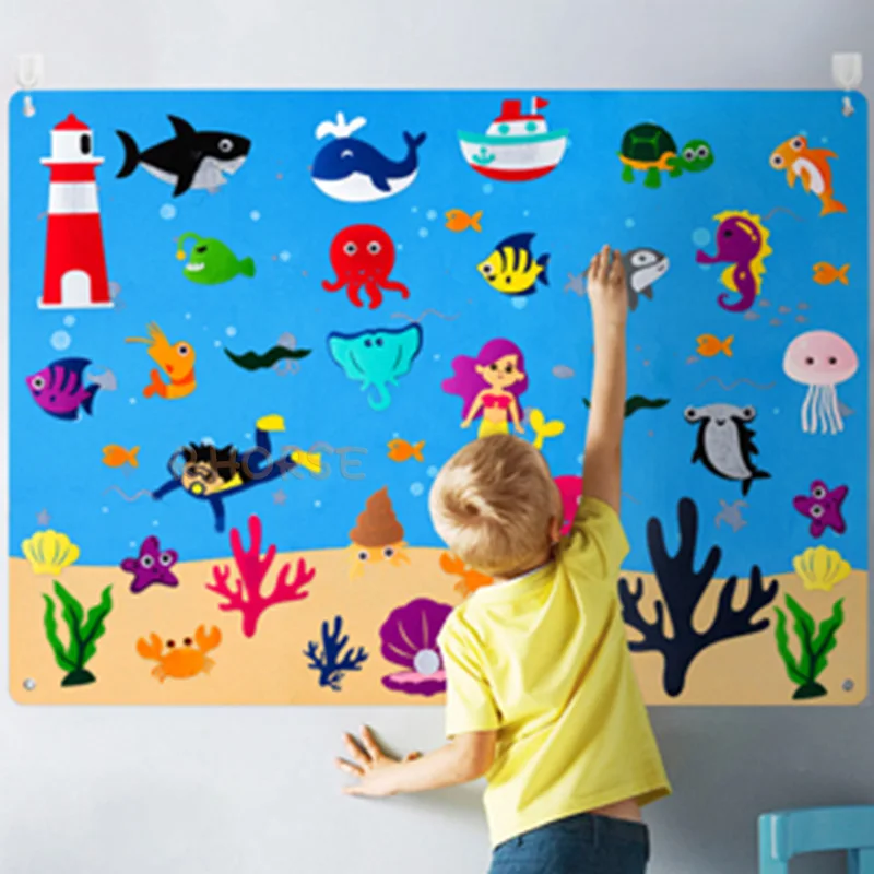 45Pcs/Set Under The Sea Teaching Felt Board Story Marine Animals Shark Mermaid Diver Early Education Birthday Gift for Kids 6