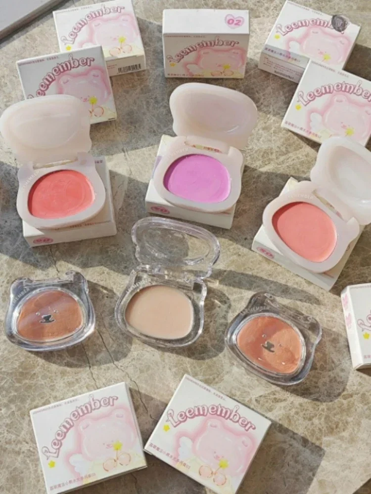 LEEMEMBER Bear Water Light Shimmer Blush Cream Multiuse Natural Rose Pink Blush Clear Transparent Brighten Contour Highlighter facial blusher,blush cream