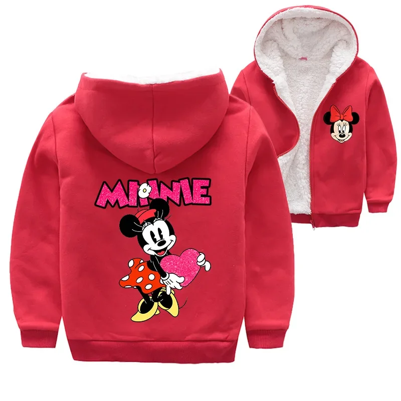 Winter Thick Coat Cartoon Mickey Minnie Mouse Print Baby Boy Girl Outerwear Kid Zipper Jacket Children Sweater Pullover Overcoat