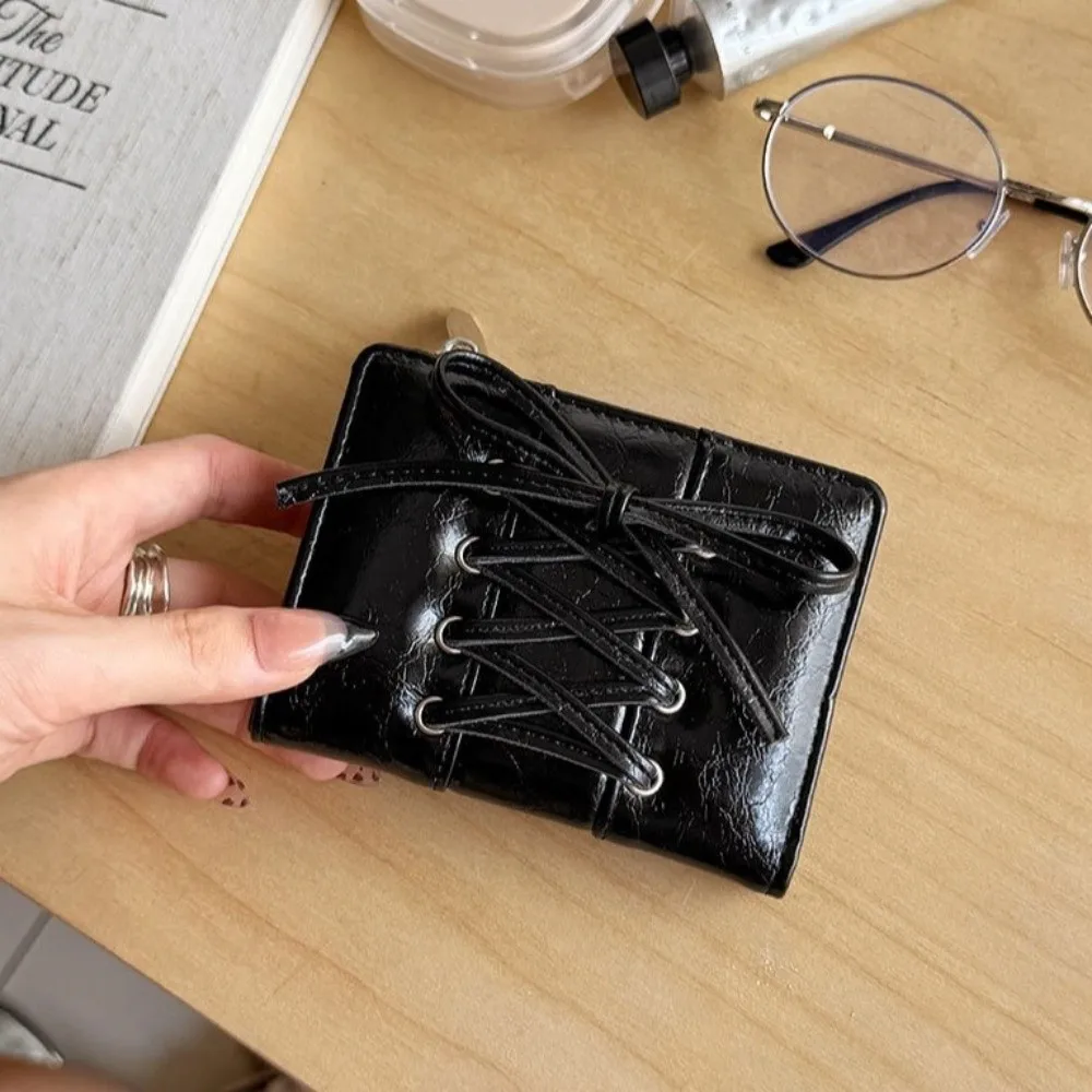 New Folding Coin Purse Portable Zipper Credit Card Holder Strap Bow ID Card Holder Women