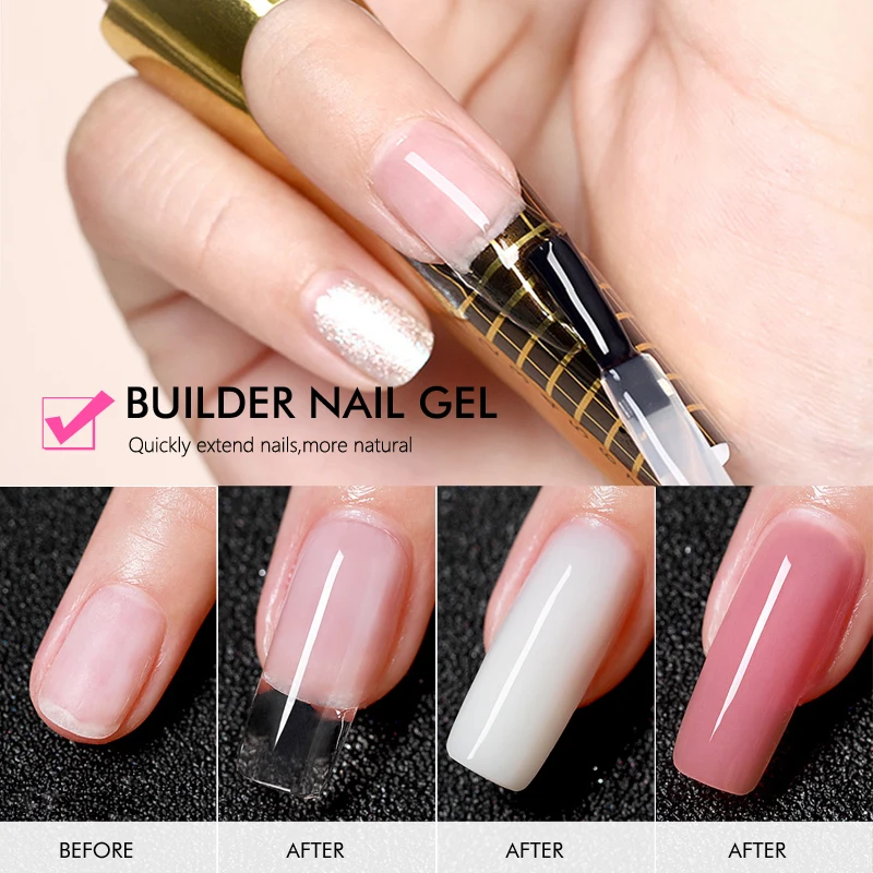 CHUNSHU 15ML Builder Nail Gel In A Bottle 6IN1 Neon Color Nail Construction Extension Gel Polish Clear Pink UV Led Base Top Coat 6