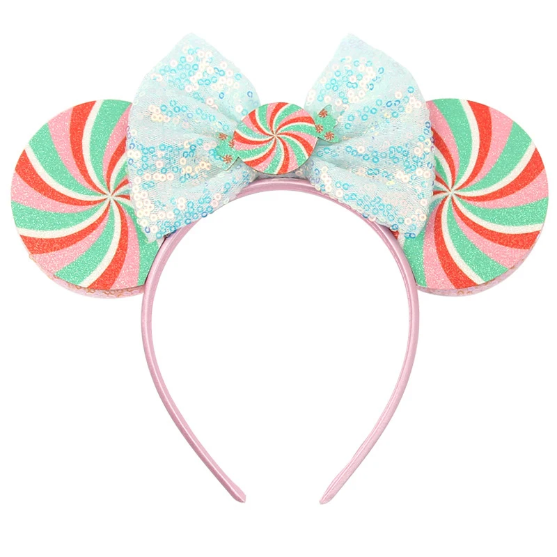 Christmas Mickey Headband Sequin Bow Ear Hair Accessories Snowman Christmas Party Dress Up Headdress