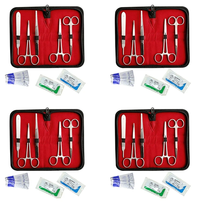 

4 Set Suture Kit,Stainless Steel Training Instruments With Scalpel Blades For Veterinarian, Dissection Lab Students