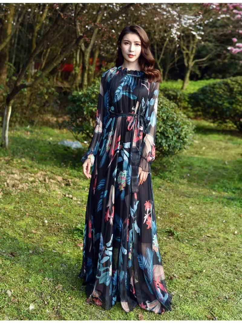 2022 New Arrives Long Sleeve Floral Print Dress Boho Dresses Plus Size Women  Beach Party Garden Maxi Dress Vestidos Hot Selling - Dresses - AliExpress