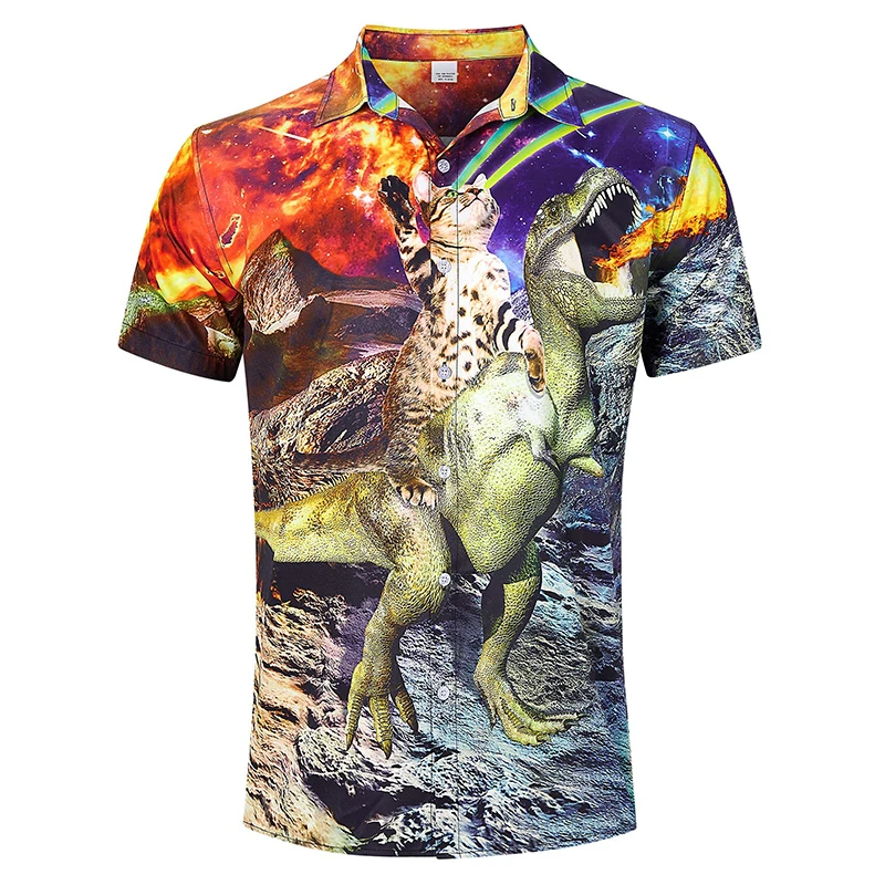 thumbnail image 1 of Camisas hawaianas de verano para hombre, camisa de playa con estampado 3D de gato divertido, camisa informal de manga corta con botones, vestido Aloha, ropa, 1 of 4