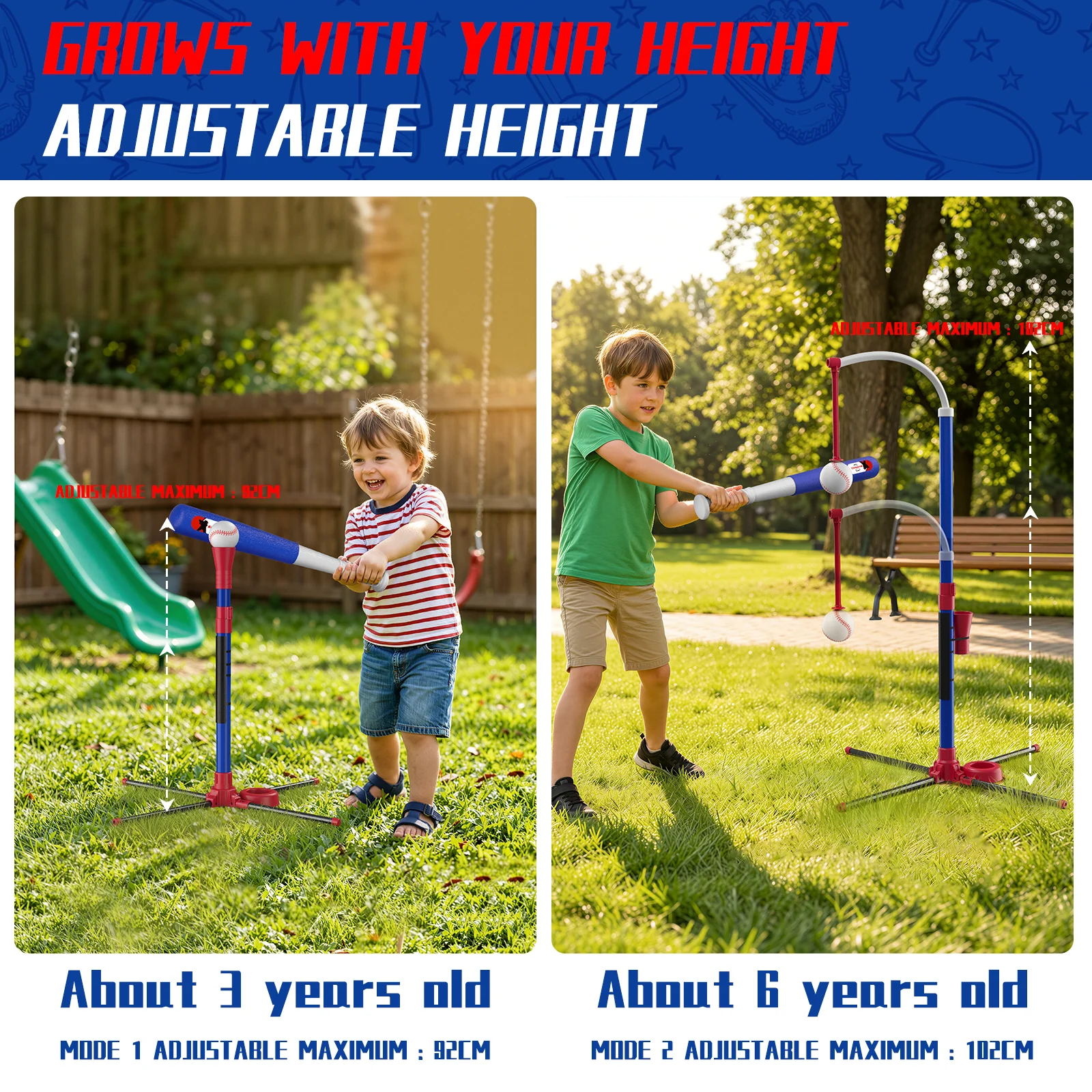 3-in-1 Baseball Set for Kids with Auto Pitching Machine | Tee Ball Stand, Hanging Tee, Ball Launcher and 6 Softballs - Adjustable Height, Indoor/Outdoor Sport Gifts for Boys Girls