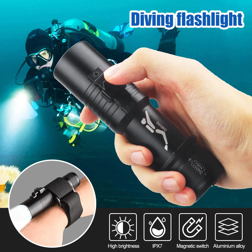 

Professional Diving Light Most Powerful T6 Flashlight Underwater Scuba Dive Torch IP68 Waterproof Hand Lamp Using 18650 Battery