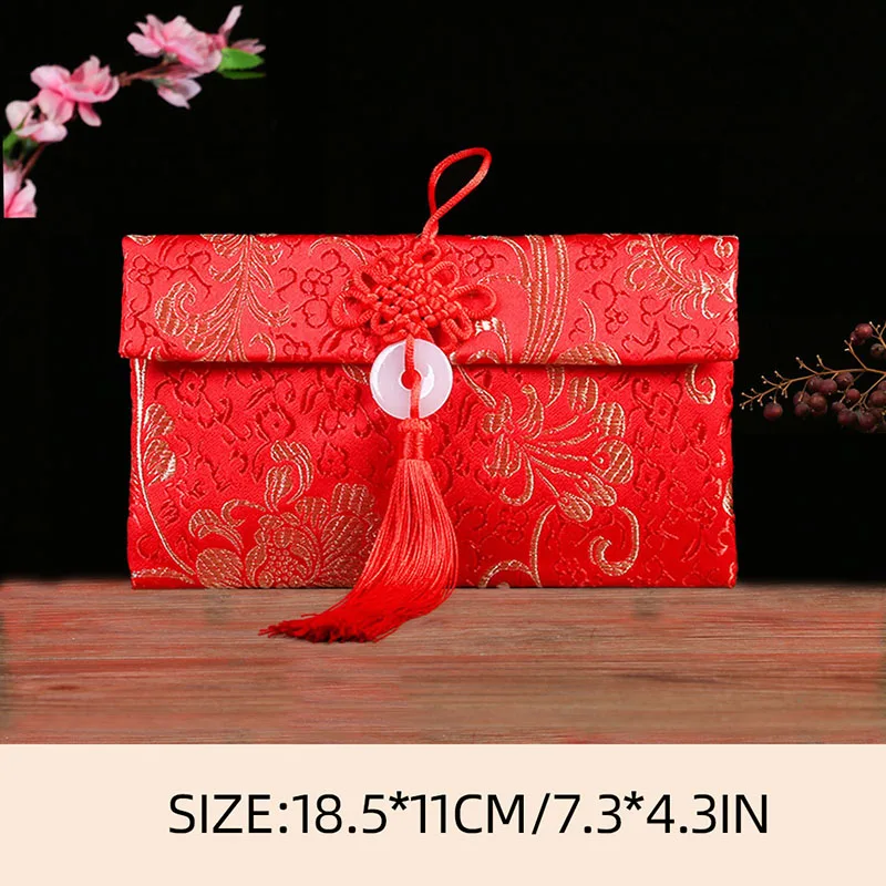 Money Red Packets Wedding Engagement Gift Jade Buckle Money Bag Brocade Red Envelopes 2025 CNY Festival Blessing Gifts