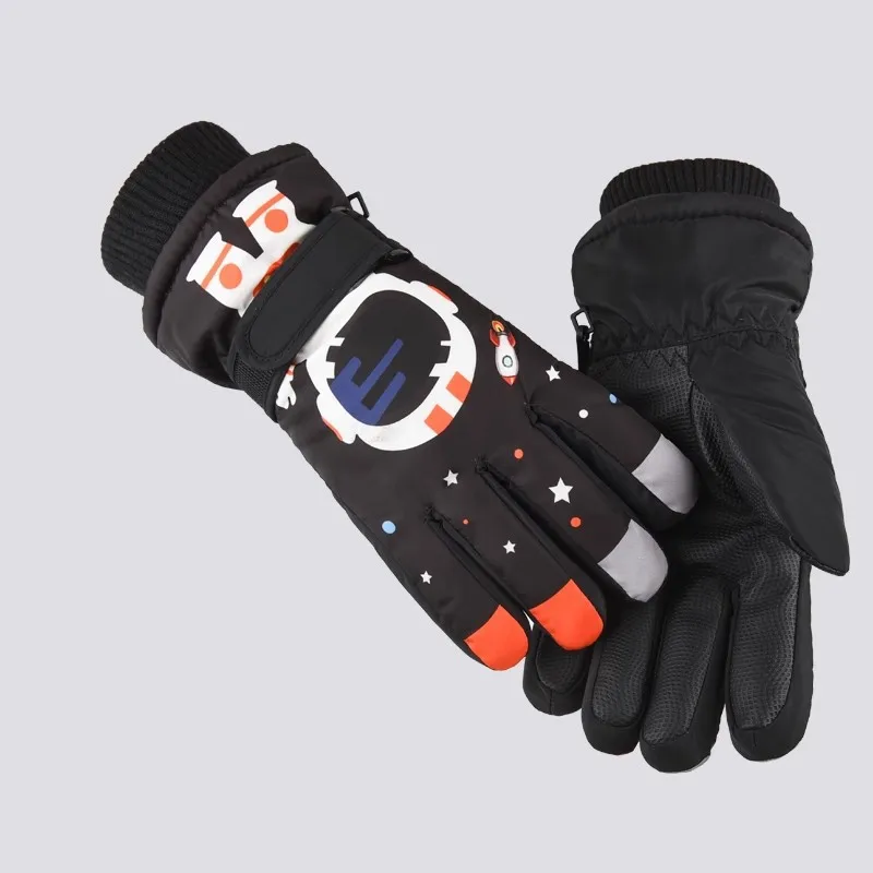 6-12Y Children Ski Gloves Kids Winter Snowboard Snow Warm Glove Boys Girl Waterproof Thicken Mittens Keep Finger Warm cartoon 3