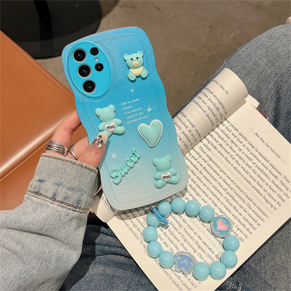 thumbnail image 1 of Korean Lovely Bear Case For Samsung Galaxy S23 Ultra S22 Plus S21 FE S20 A23 A33 A53 A13 A52 A22 A32 Wrist Strap Chain Cover, 1 of 5