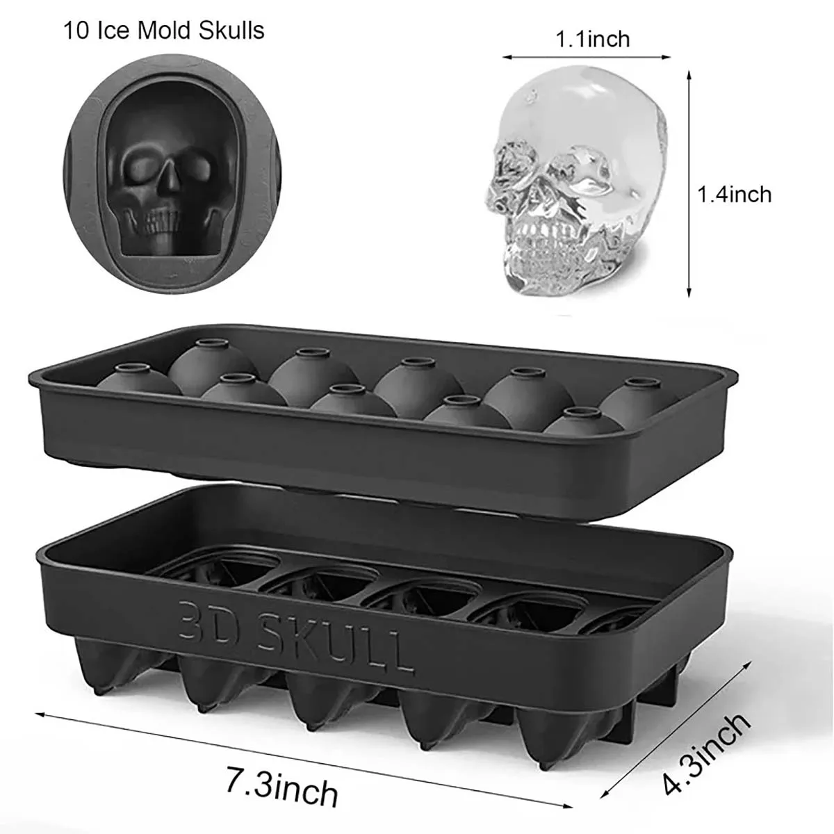 10 Cavity Skull Chocolate Silicone Molds 3D Halloween Skeleton Head Chocolate Candy Cake Decoration Ice Cube Tray