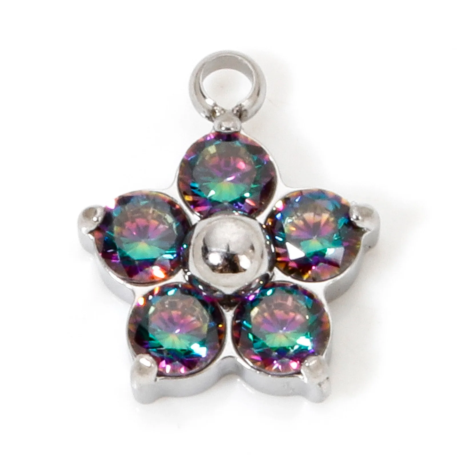 1 Stück 304 Edelstahl Blumen Charms Pflaumenblüte Mehrfarbiger Zirkonia Anhänger für Schmuck Halskette Herstellung 11 mm x 9 mm – Detail 9