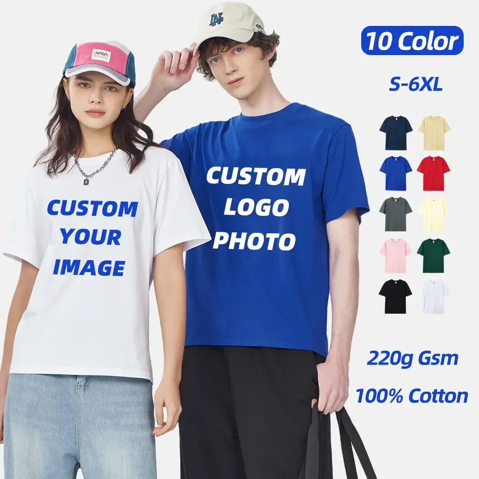 Free LOGO Women and men Custom Image T Shirts 100% Cotton 220g gsm Casual Short Sleeve T-Shirt Enterprise Team Cultural workwear image 1