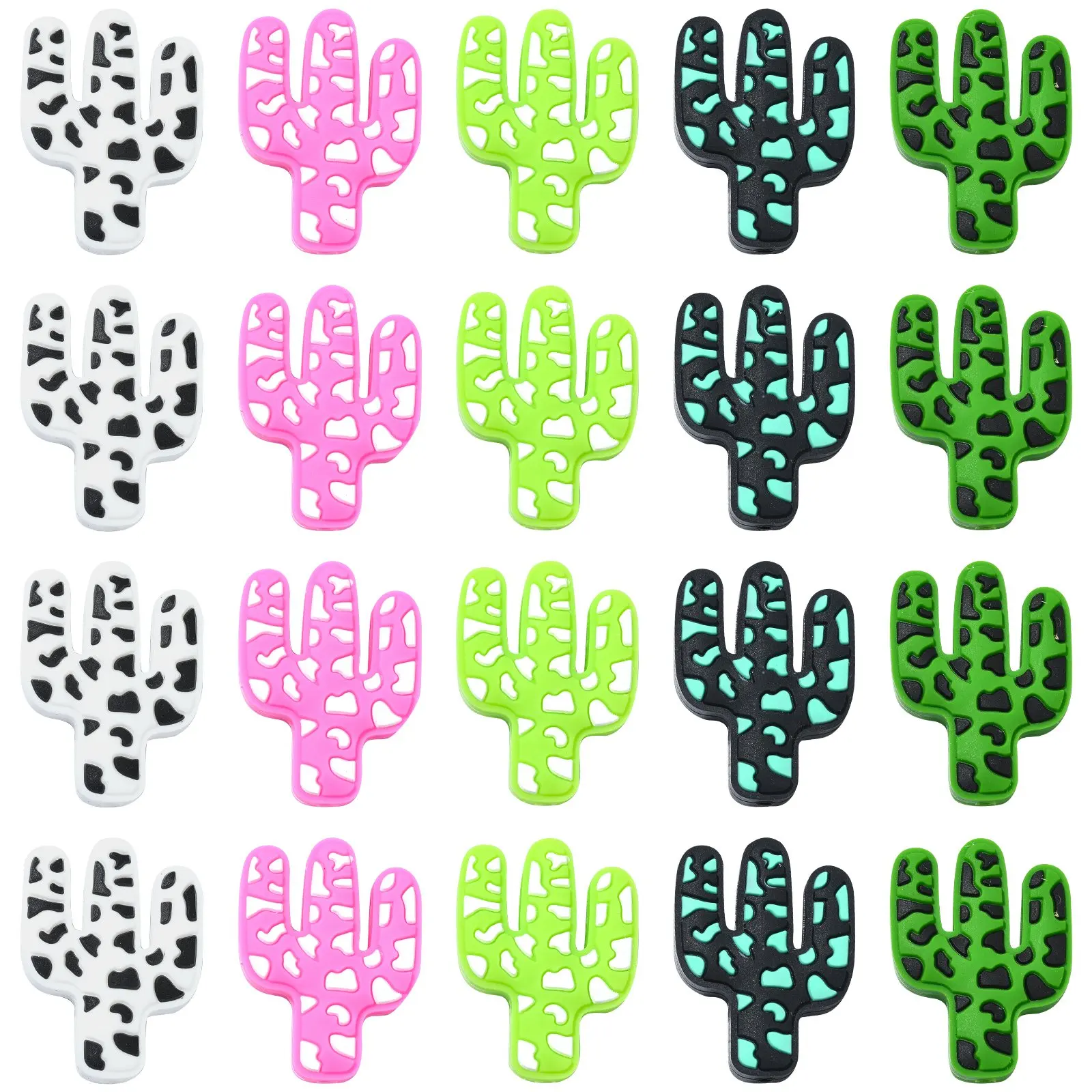 20 Stück Sommer-Kaktus-Silikonperlen, bunte tropische Pflanzen, Abstandsperlen, Silikon-Fokalperlen für Stift, Schlüsselanhänger, Herstellung, DIY