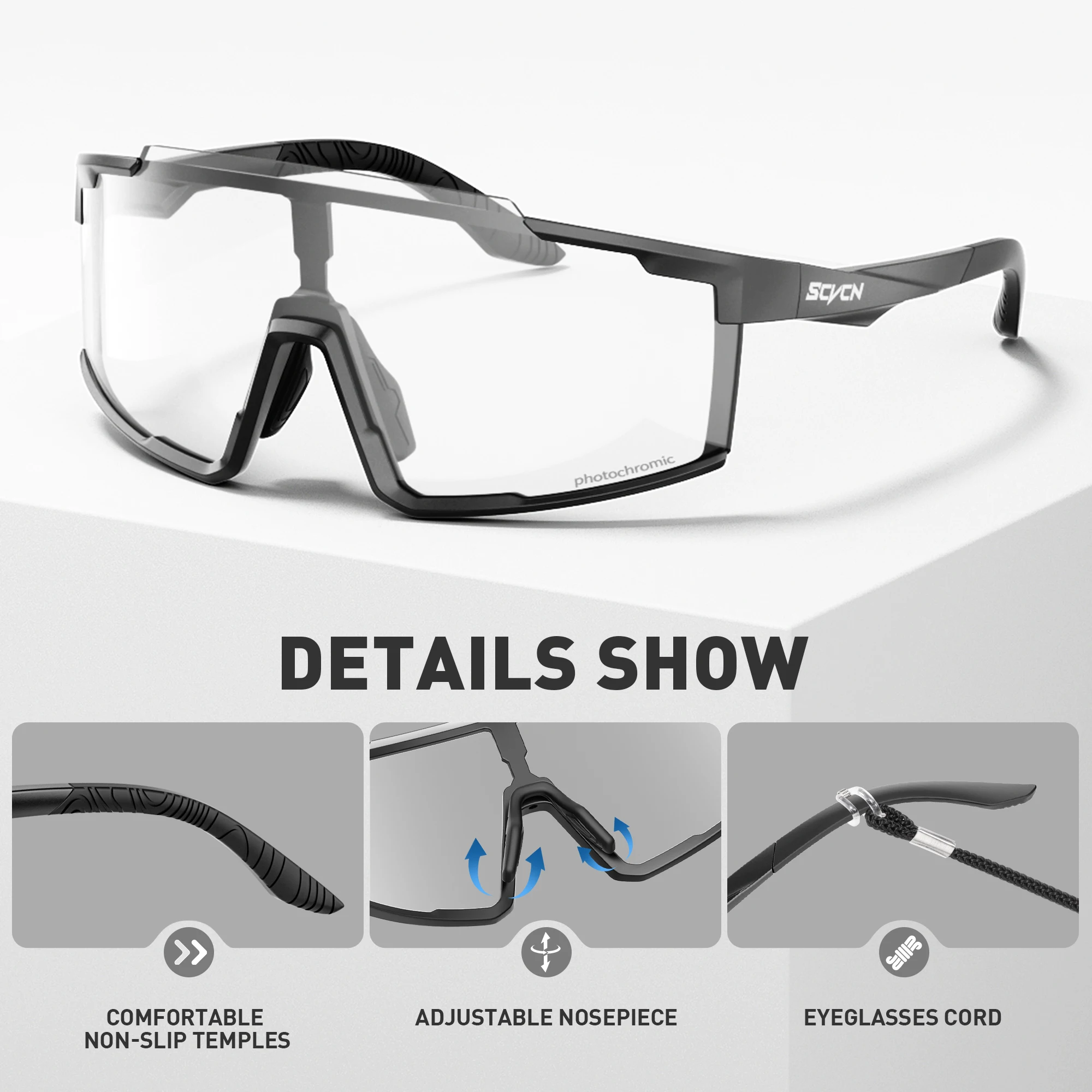 SCVCN Photochromic Hiking Eyewear Cycling Sunglasses Sports Bicycle Glasses MTB Bike Goggles Skating Glasses UV400 Men Women