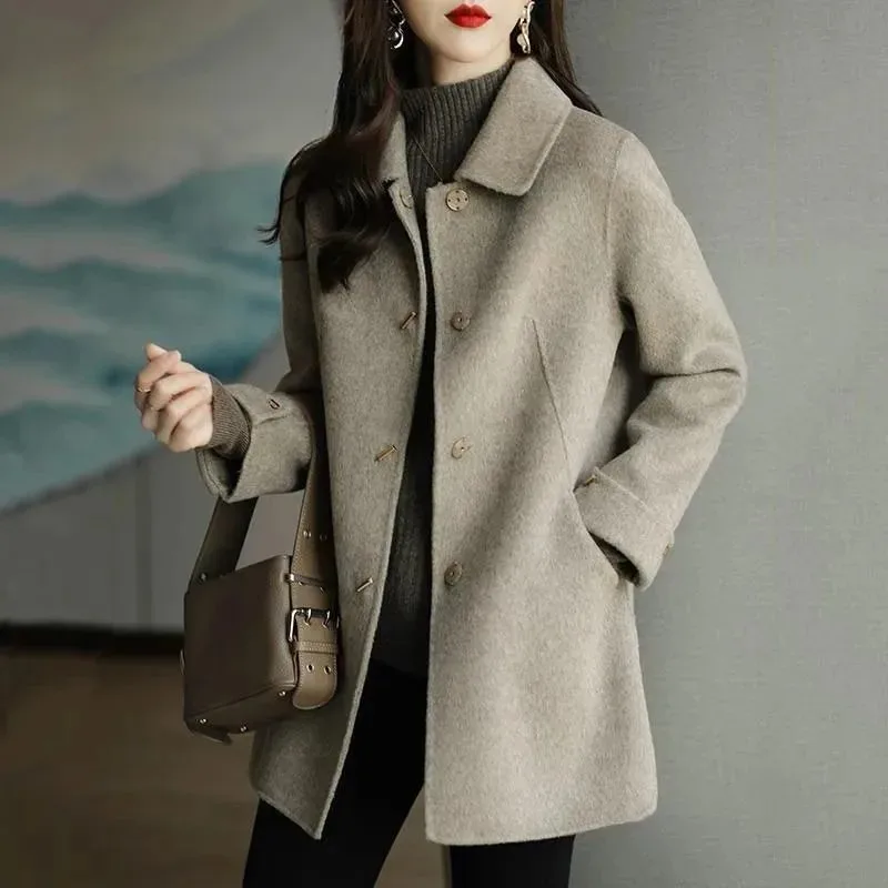 

2023 Elegant Women's Overcoat Solid New Pocket Loose Warm Autumn/Winter Jacket Women Promotion Slim Long Sleeved Wool Coat Women