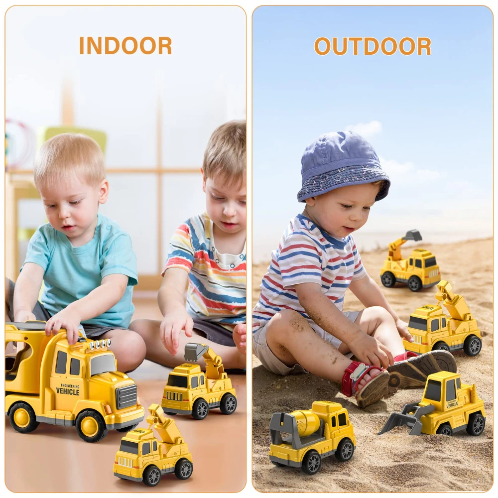 WizKidz 5-in-1 Construction Truck Toy for Kids 3+ Years Old Friction Power Vehicle Set Carrier Transport Trucks for Boys & Girls 5