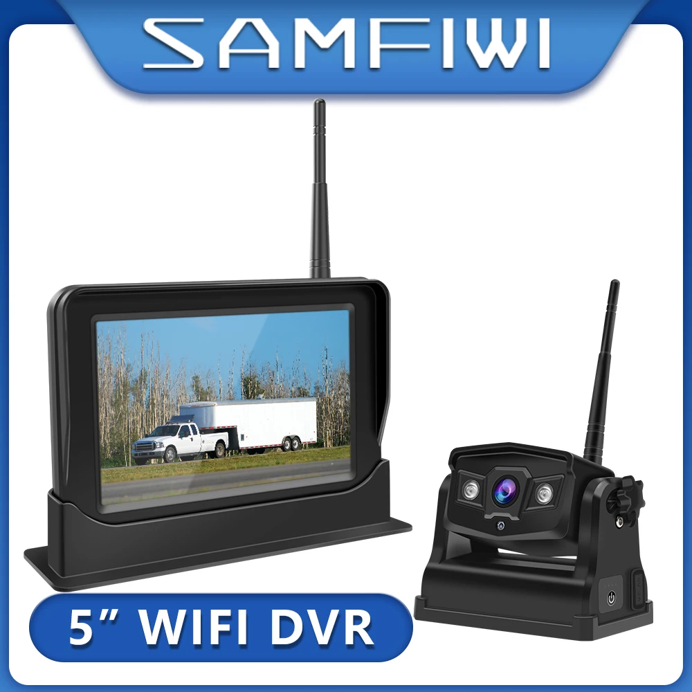 

2CH 5Inch Monitor WiFi Magnetic Backup Camera with 9600mA Battery Front Rear View Camera for Trailer/Travel Trailers/Trucks