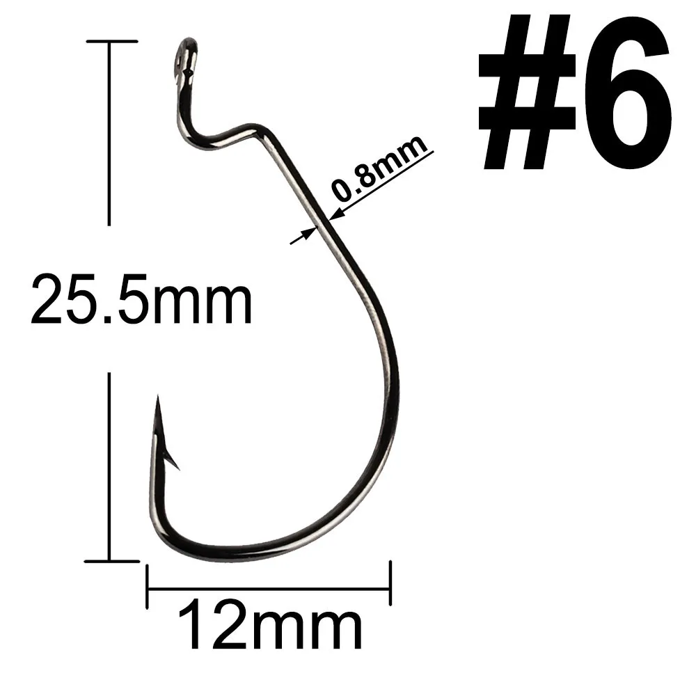 20pcs High Carbon Steel Wide Gap Worm Fishing Hooks - Black Barbed Hooks