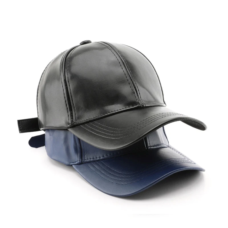 

New Solid Black Leather Baseball Cap Outdoor Mens Caps Sunshade Hats for Women Snapback Male Sun Hat Streetwear Accessories