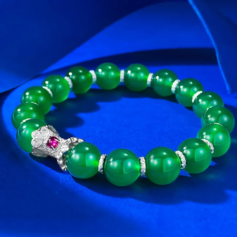 

S925 silver bracelet inlaid with jade agate chalcedony green jade fashionable and versatile bracelet exquisite jewelry for women