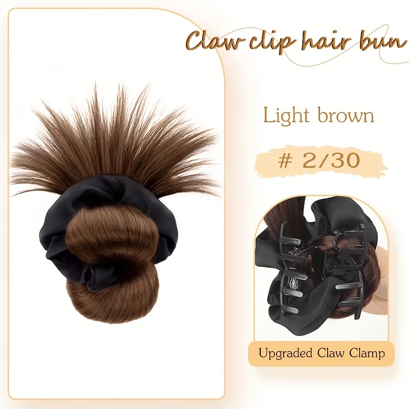 Women'S Synthetic Black Hairband Claw Clip Hair Bun Wig Hair Accessory for Updos Buns Ponytails Elegant Hair Clips for Weddings