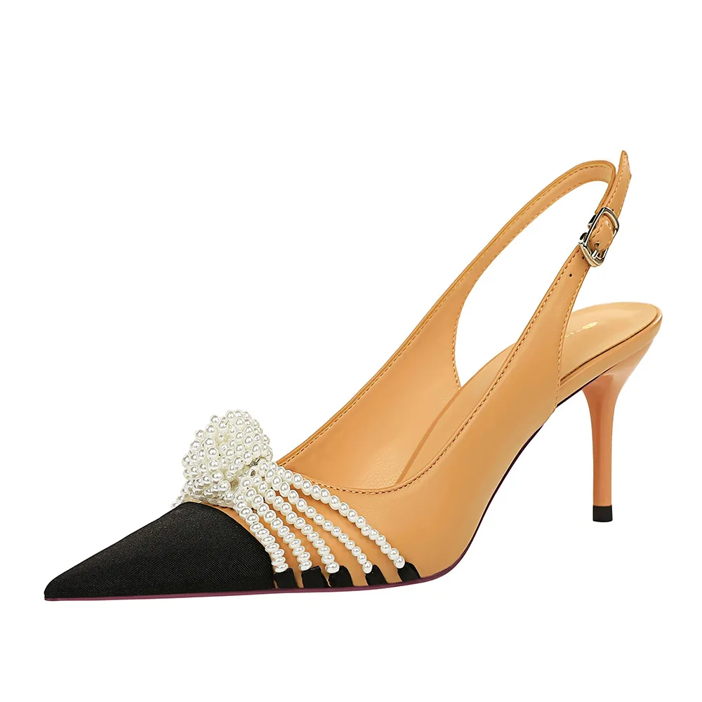 

2022 Summer shiny crystal lace bow T-shaped lace high-heeled sandals leather pointed toe party shoes sexy women wedding shoes