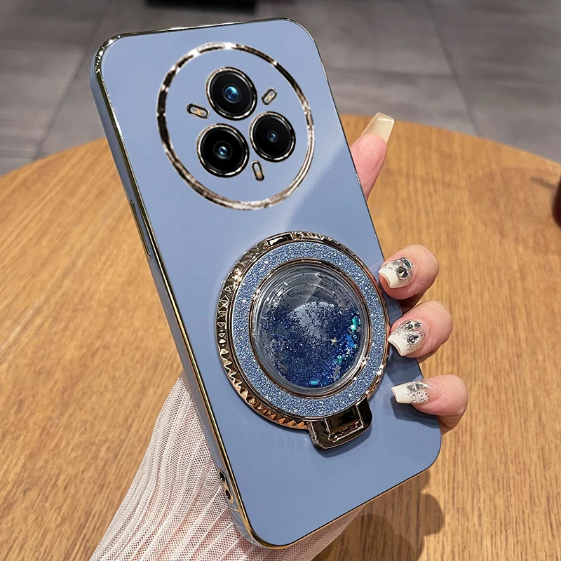 Quicksand Holder Plating Silicone Stand Case - Electroplated Soft TPU Cover