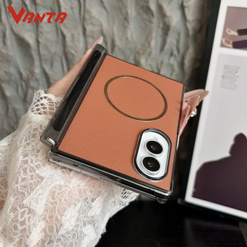 Luxury PU Leather Magnetic Armor Case with Hinge Protection