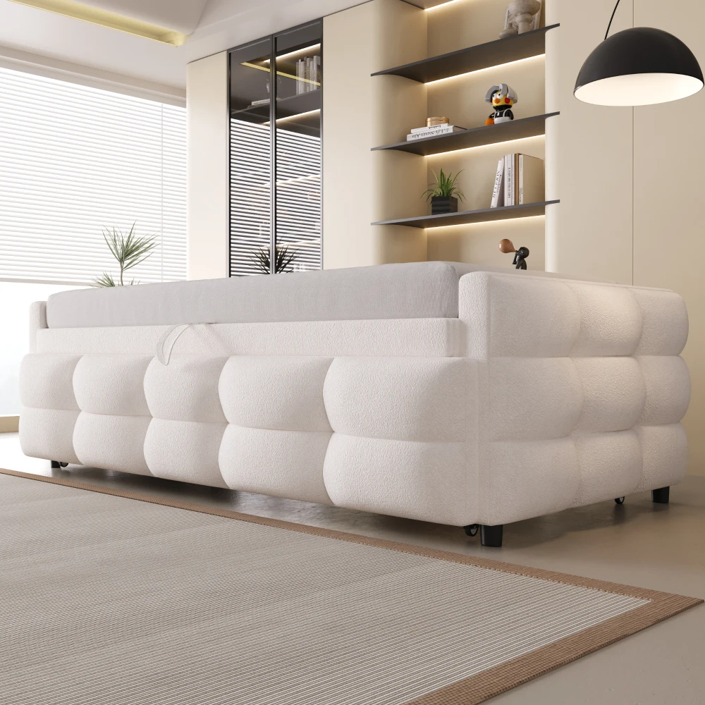 90/180x190cm Ausziehbares Schlafsofa, Samt-Puff-Stoff, umwandelbares Einzel-/Doppelbett, multifunktionales Tagesbett mit Tafel, platzsparende Couch (Matratze nicht enthalten) – Detail 22