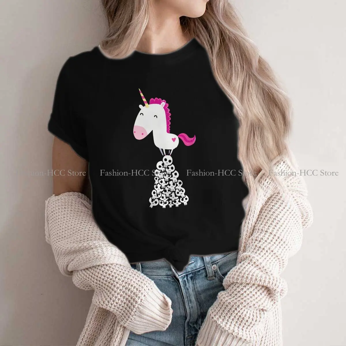 

Killer Classic Hipster Polyester TShirts Unicorn Cute Female Graphic Streetwear T Shirt Round Neck