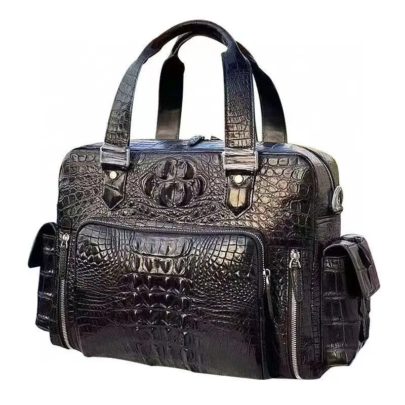 Men's natural crocodile skin handbag front view PDD004 - Vexaro
