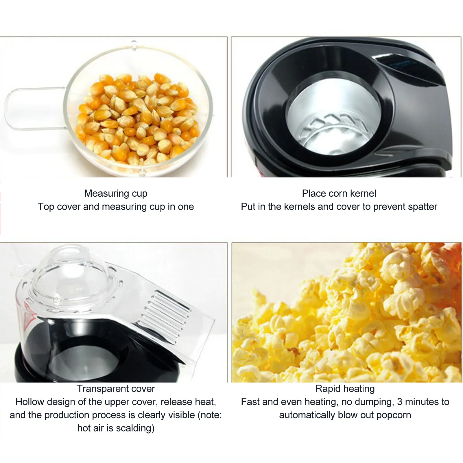 Electric Popcorn Machine Electric Popcorn Maker Detachable Efficient Small Hot Air Popcorn Machine for Home Party US Plug 110V 3