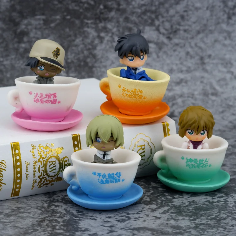 

4Pcs/set Anime Detective Cup Conan Figure Gasha Scotch Shinichi Kudo Toru Amuro Masumi Sera Toys Kawaii Pvc Model Doll Gifts