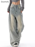 Duomofu-بنطلون جينز كلاسيكي عالي الخصر للنساء ، فضفاض ، بسيط ، كاجوال ، مضطهد ، نحيف ، الموضة الأمريكية ، أنثى ، خريف ، جديد ، 1