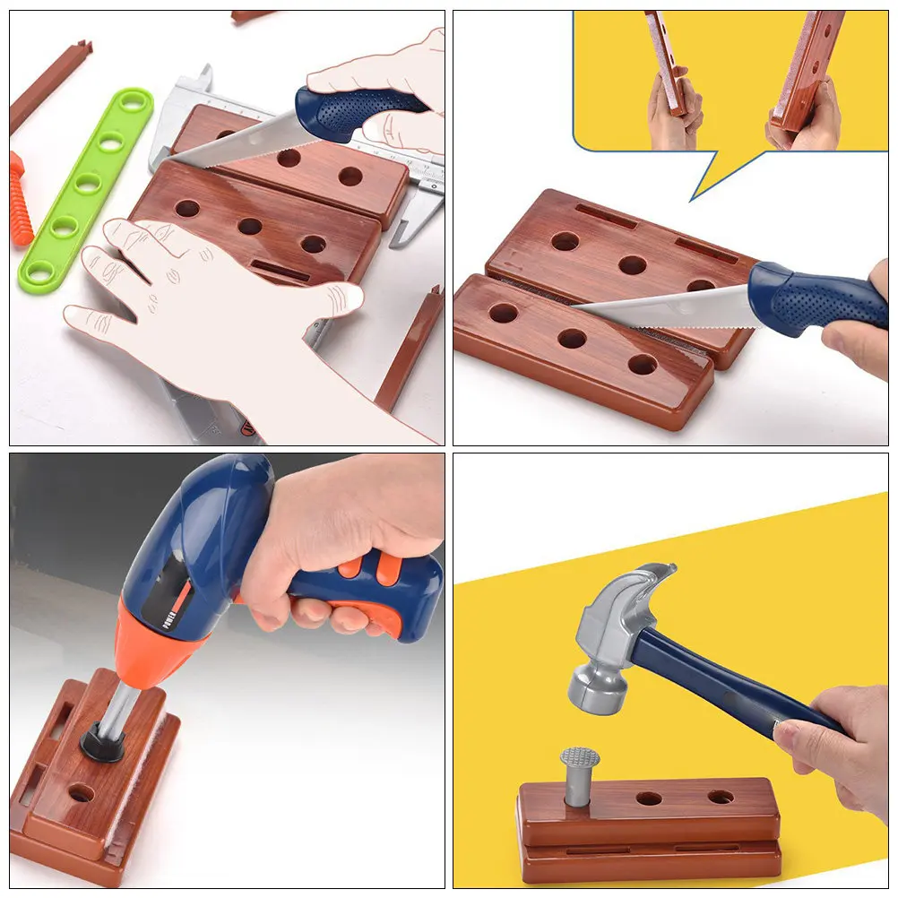 1세트 어린이용 시뮬레이션 목공 도구, 손과 눈의 협응력 발달, 관성 드릴 놀이..