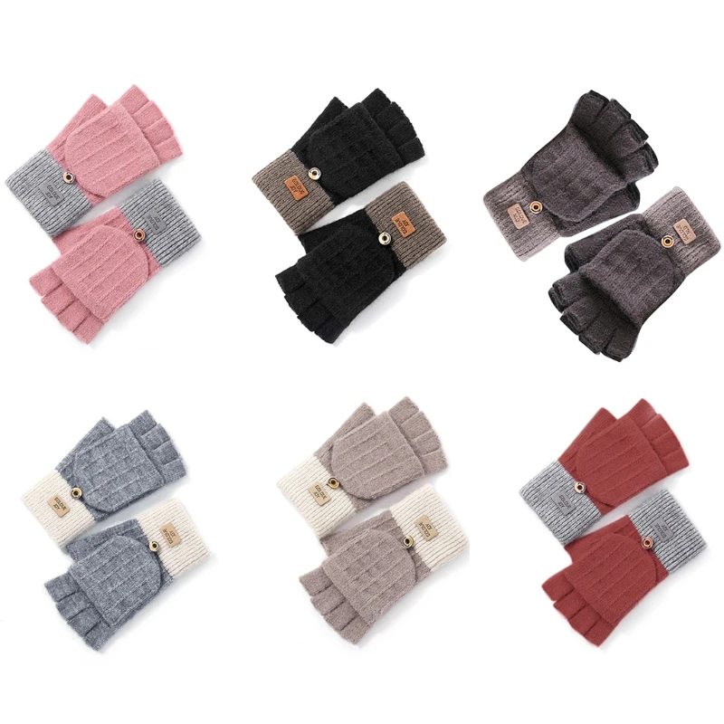 

Winter Warm Gloves Stretchy Mittens Adult Half Finger Gloves Color Matching New Dropship