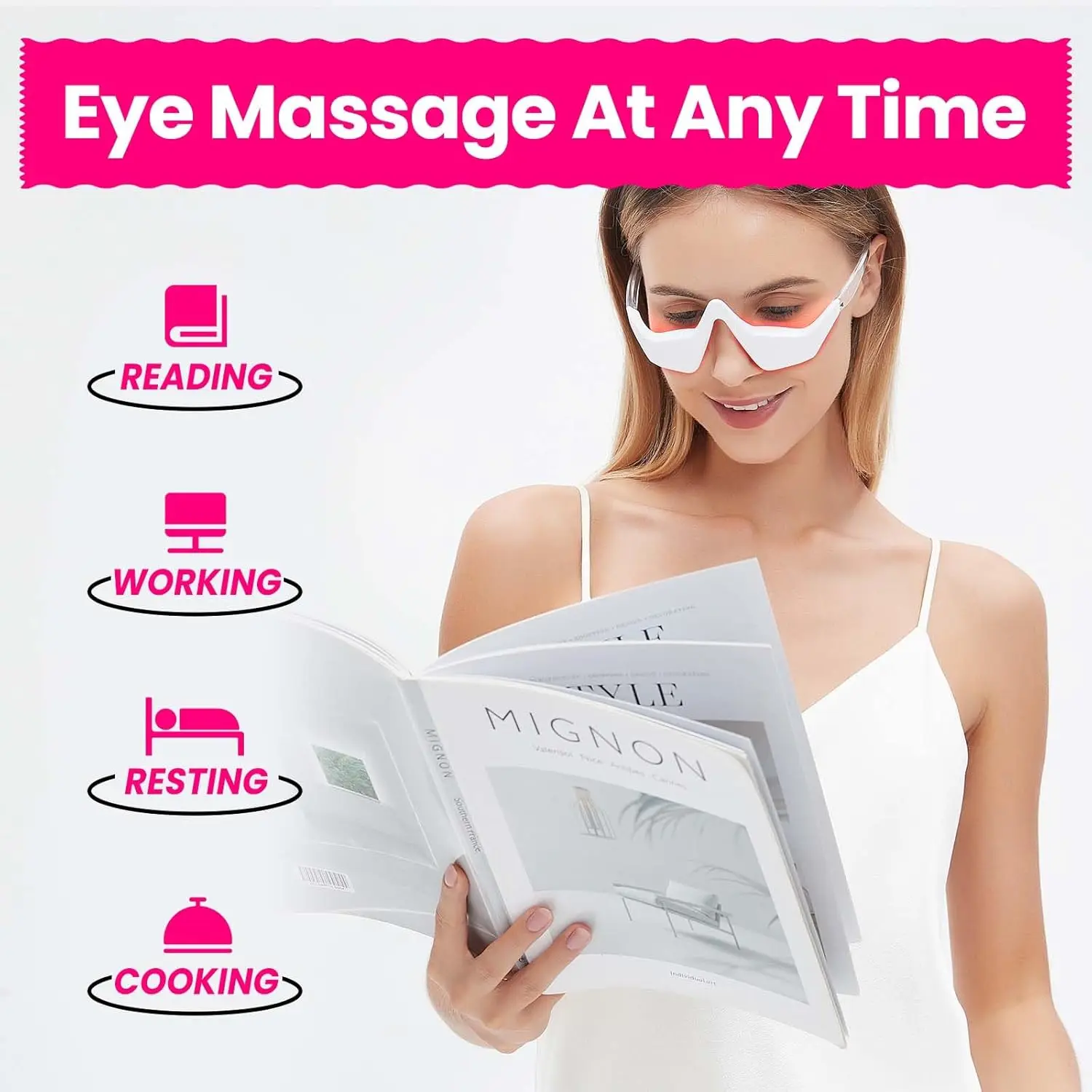Under Eye Red Light Massager Glasses Eye Care Tool 3D Microcurrent Beauty Device Bag Remover for Reduce Dark Circles Wrinkle