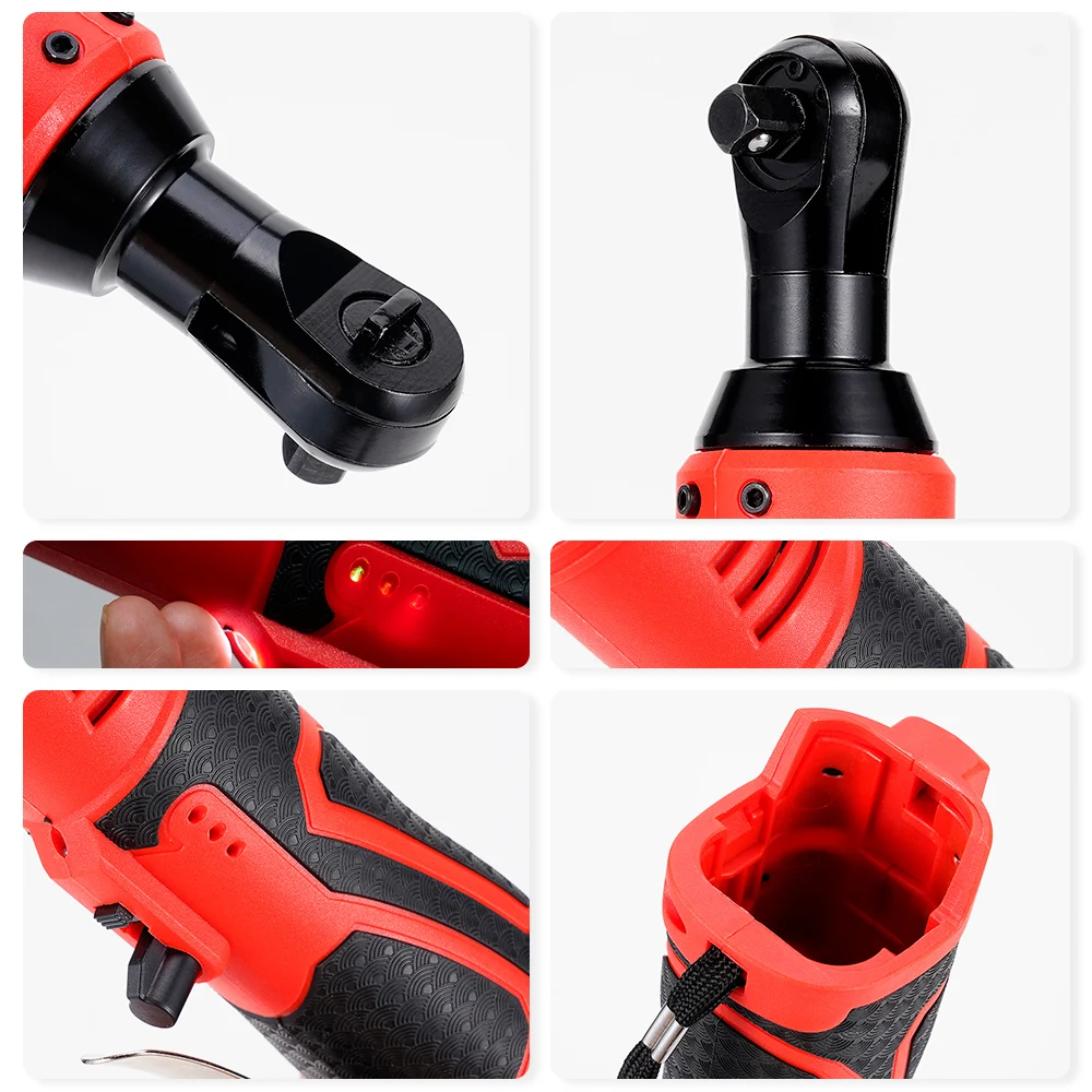 Hormy 3/8 Inch Cordless Electric Wrench 9.5mm Right Angle Ratchet Wrenches 65N.m Rechargeable Car Repair Tool Set Angle Wrench 6