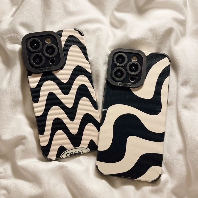 Fashion Zebra Stripe Black White Phone Case For iPhone 14 11 12 13 15 Pro Max 14 15 7 8 Plus X XS Max XR Shockproof Soft Cover