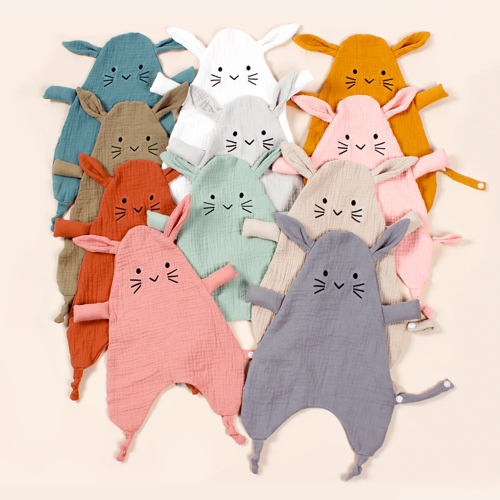 

New Baby Cotton Muslin Comforter Blanket Cute Cats Newborn Sleeping Dolls Rabbit Ears Sleep Toy Soothe Appease Bibs Saliva Towel