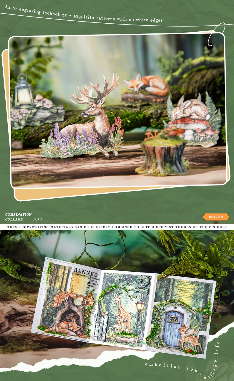 100 teile/schachtel wald tiere Dekor Sammelalbum Aufkleber Combo Kit diy Junk Journal Collage Fotoalbum Vintage Aufkleber – Detail 9