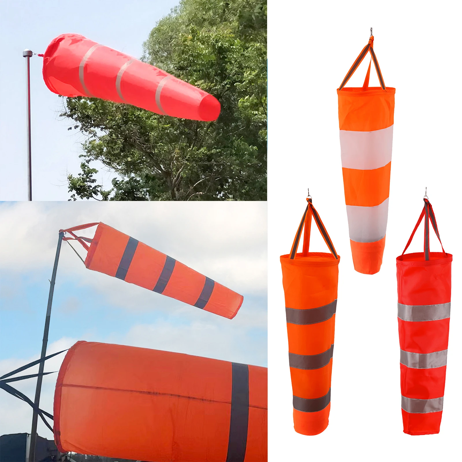 Manica A Vento 100 Cm - Indicatore Direzione Vento, Poliestere Riflettente - Per Meteorologia, Agricoltura, Industria - Foto 4