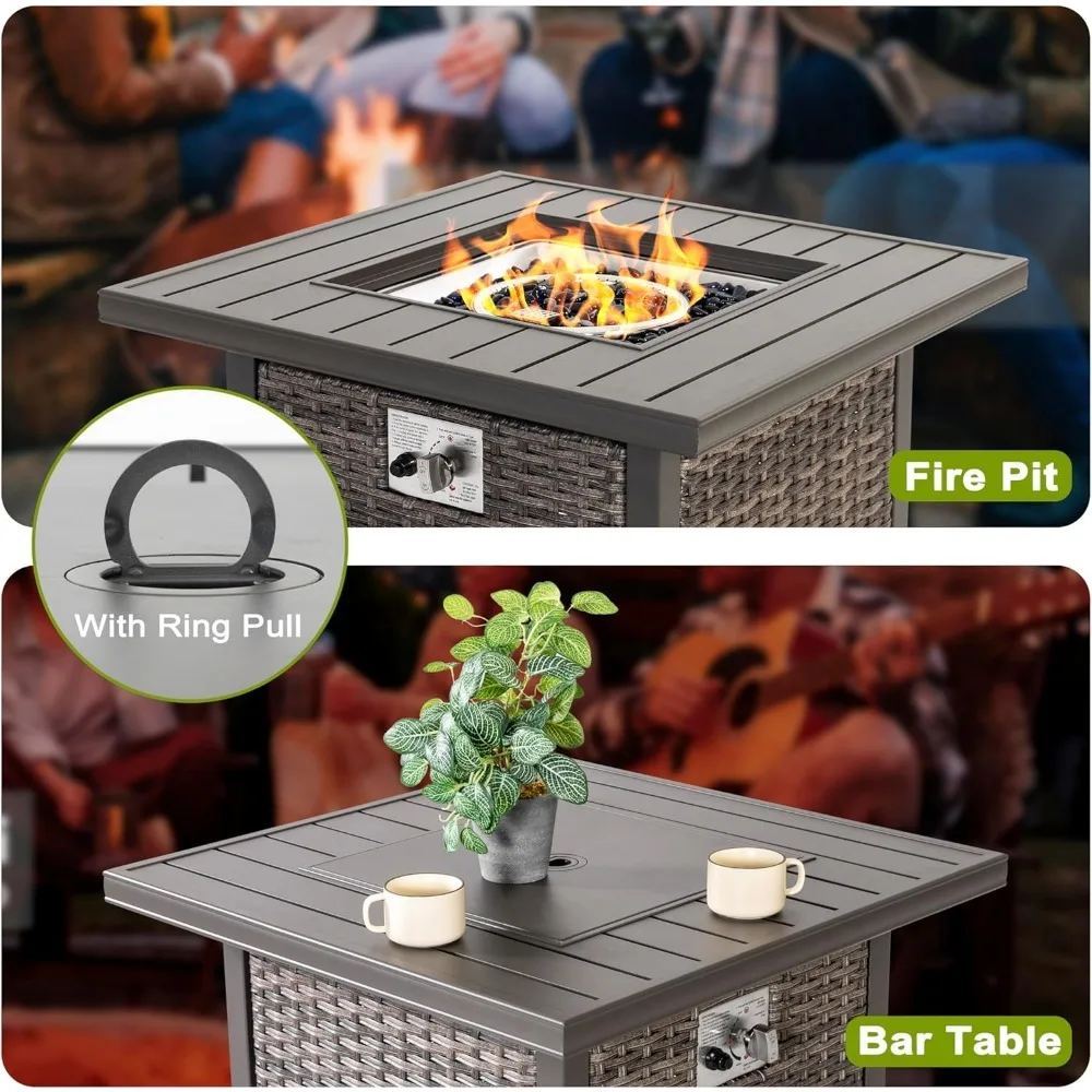 Fire Pit Table Propane Gas 50,000 BTU Garden Outdoor 30", Square Gas Fire Pit Table, Aluminum Tabletop and Hand-Woven Wicker
